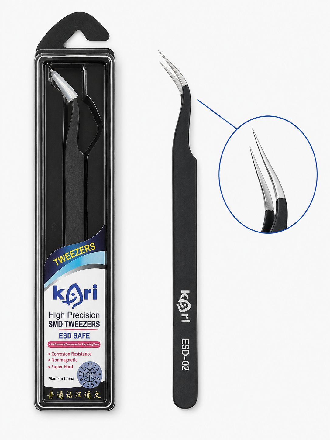 KARI ESD SHARP POINTED BEND TWEEZER